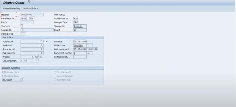 SAP WM Quant and Stock Management